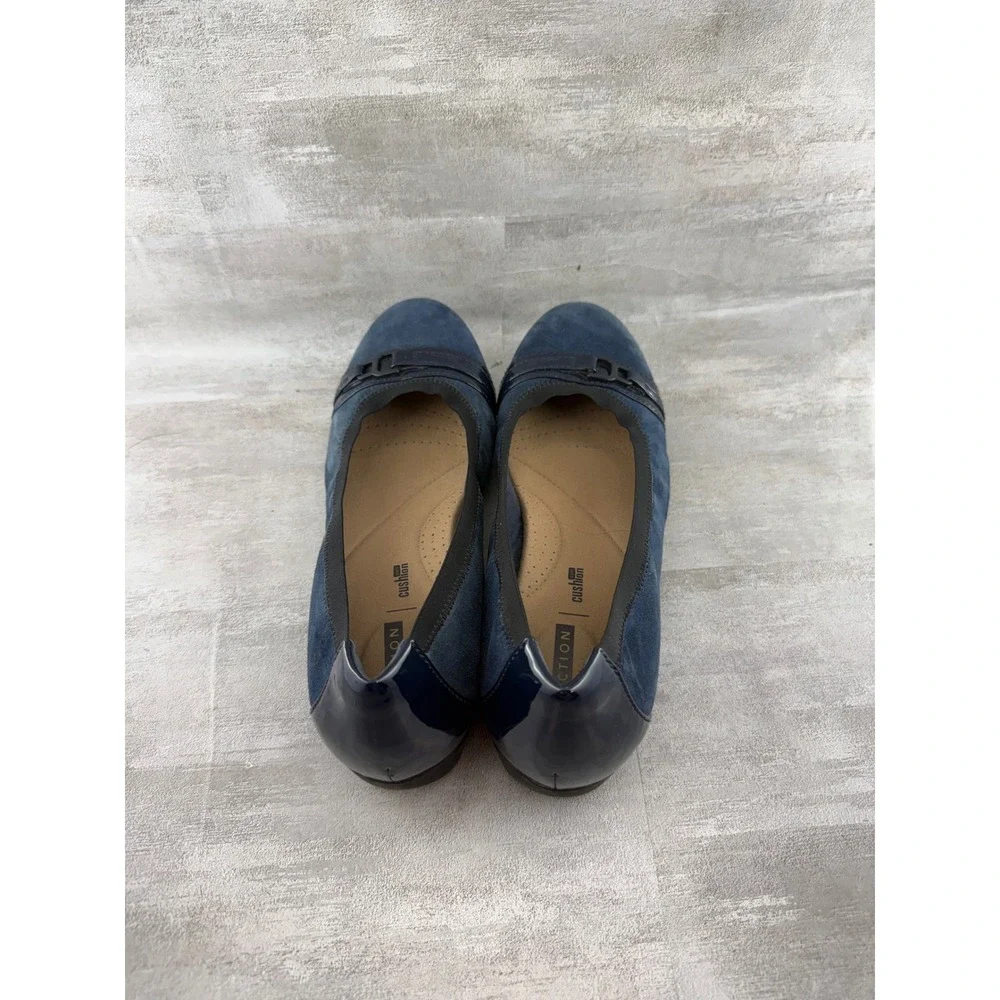 Clarks Collection Navy Blue Suede Patent Buckle Ballet Flats Women Sz 9.5 M
